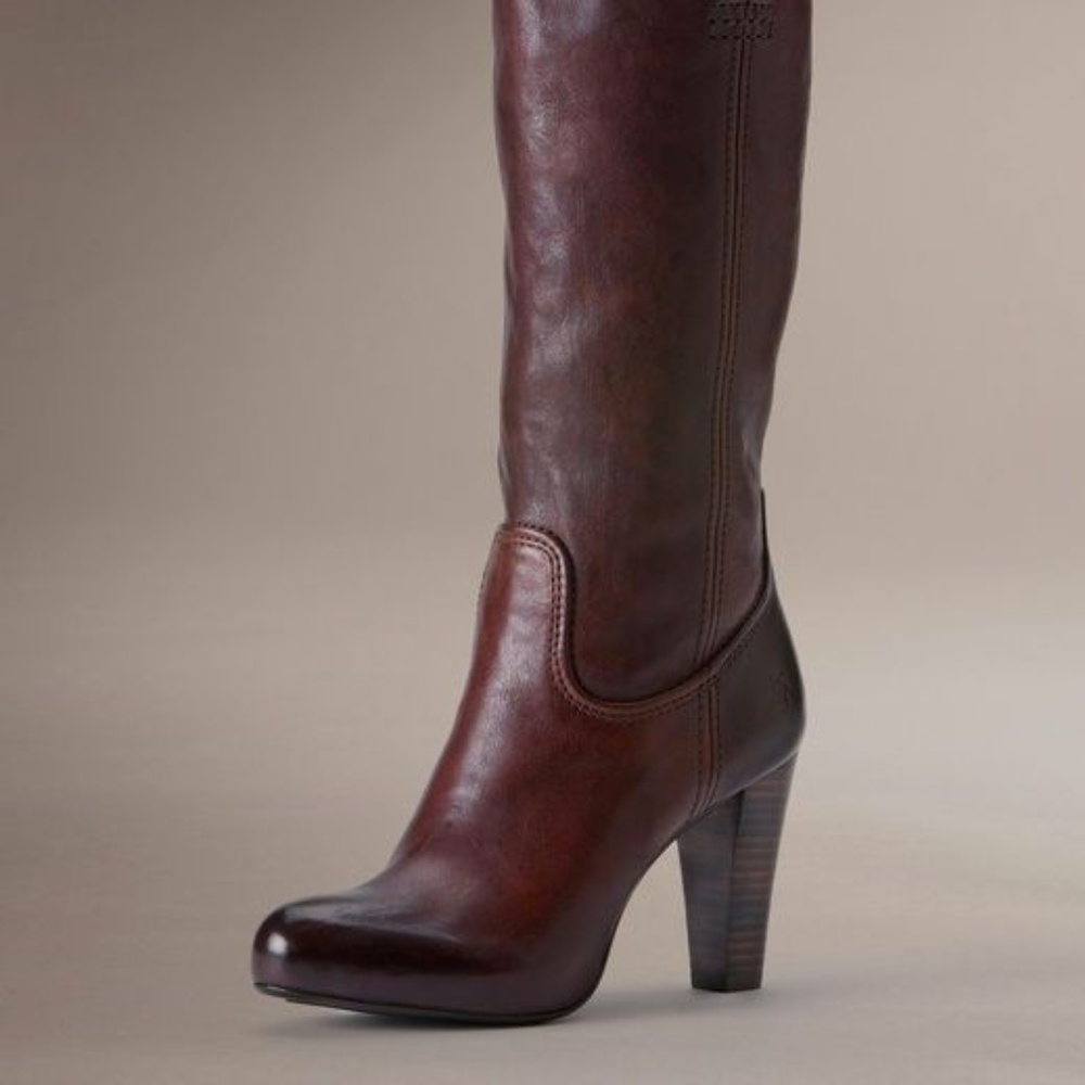 Frye Miranda Stud Tall Dark Brown Mid Calf Boots